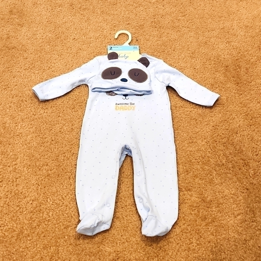 𝅺nwt Mon Cheri Baby 2 Piece Blue Coverall & Hat Set, size 3-6 months
